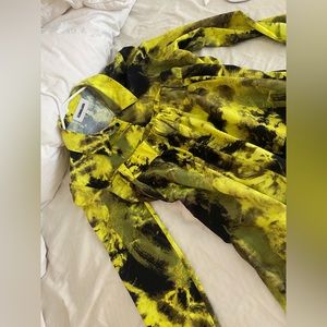 Saintart yellow and black pant set button down top